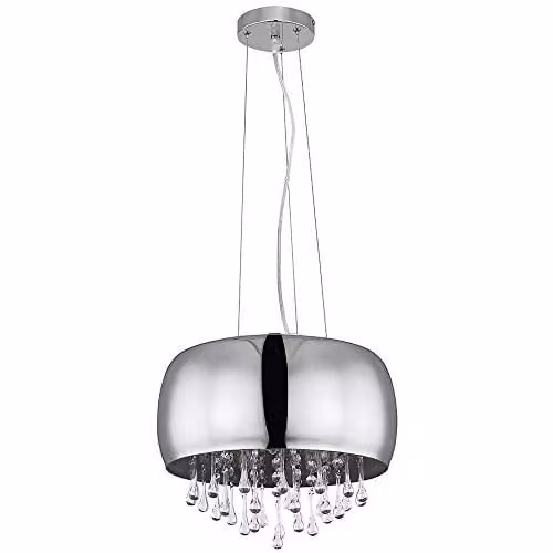 Globo Lighting Crystal Hanging Lamp Chrome and Transparent Glass Ceiling Light Fixture 15809H