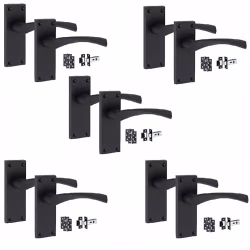 Golden Grace Victorian Scroll Astrid Door Latch Handles, Matt Black, 5 Sets – 1