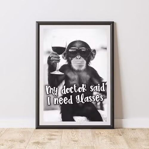 60 Second Makeover Funny Monkey I Need Glasses Black and White Paper Poster, A3