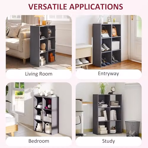 HOMCOM Modern 6-Cube Freestanding Bookshelf in Grey for Home or Office, W/D/H: 91.5 x 29.5 x 61.5 cm – 4