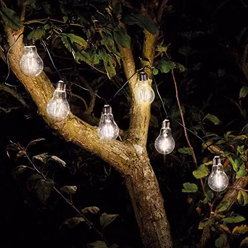 Smart Garden Products Solar Powered Retro LED String Lights with 10 Warm White Transparent Glass Bulbs – 2