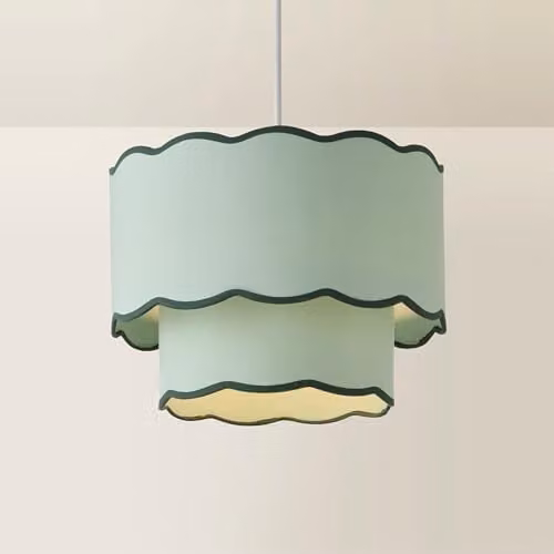 ValueLights Sloane 2 Tier Scallop Ceiling Lamp Shade in Green and Grey Fabric – 1