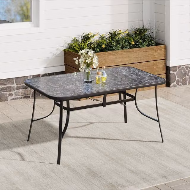 Komore Black Marble Effect Tempered Glass Outdoor Patio Table