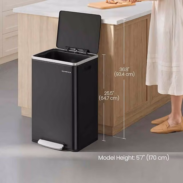 The Bazaarist Stainless Steel Kitchen Pedal Bin with Soft Close and Removable Inner Bucket, Ink Black