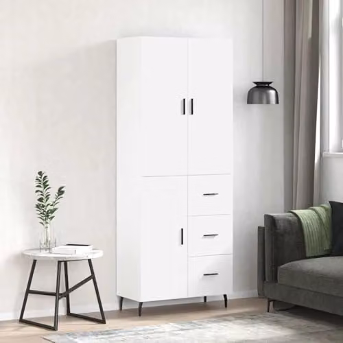 vidaXL Modern White Highboard Sideboard with Drawers and Shelves for Bedroom or Living Room – 2