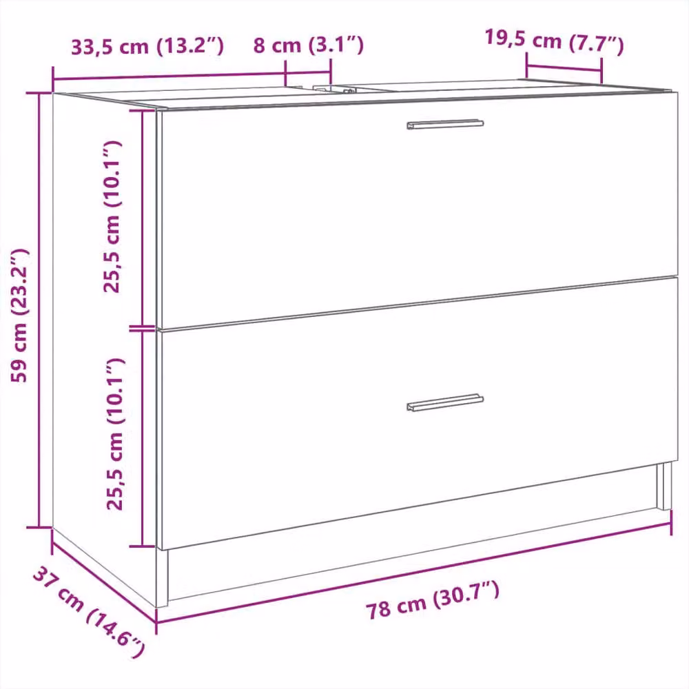 Berkfield Home Sink Cabinet in Concrete Grey, W: 78 cm, D: 37 cm, H: 59 cm – 3