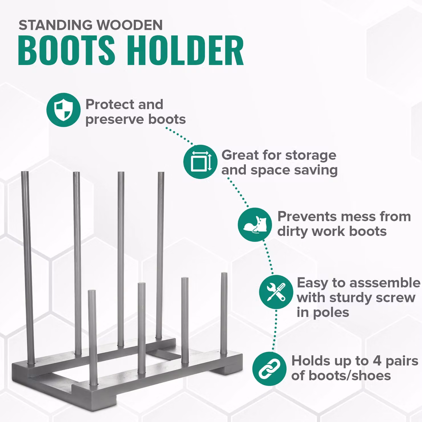 LIVIVO Grey Wooden and Metal Wellington and Walking Boot Storage Rack for Four Pairs – 2