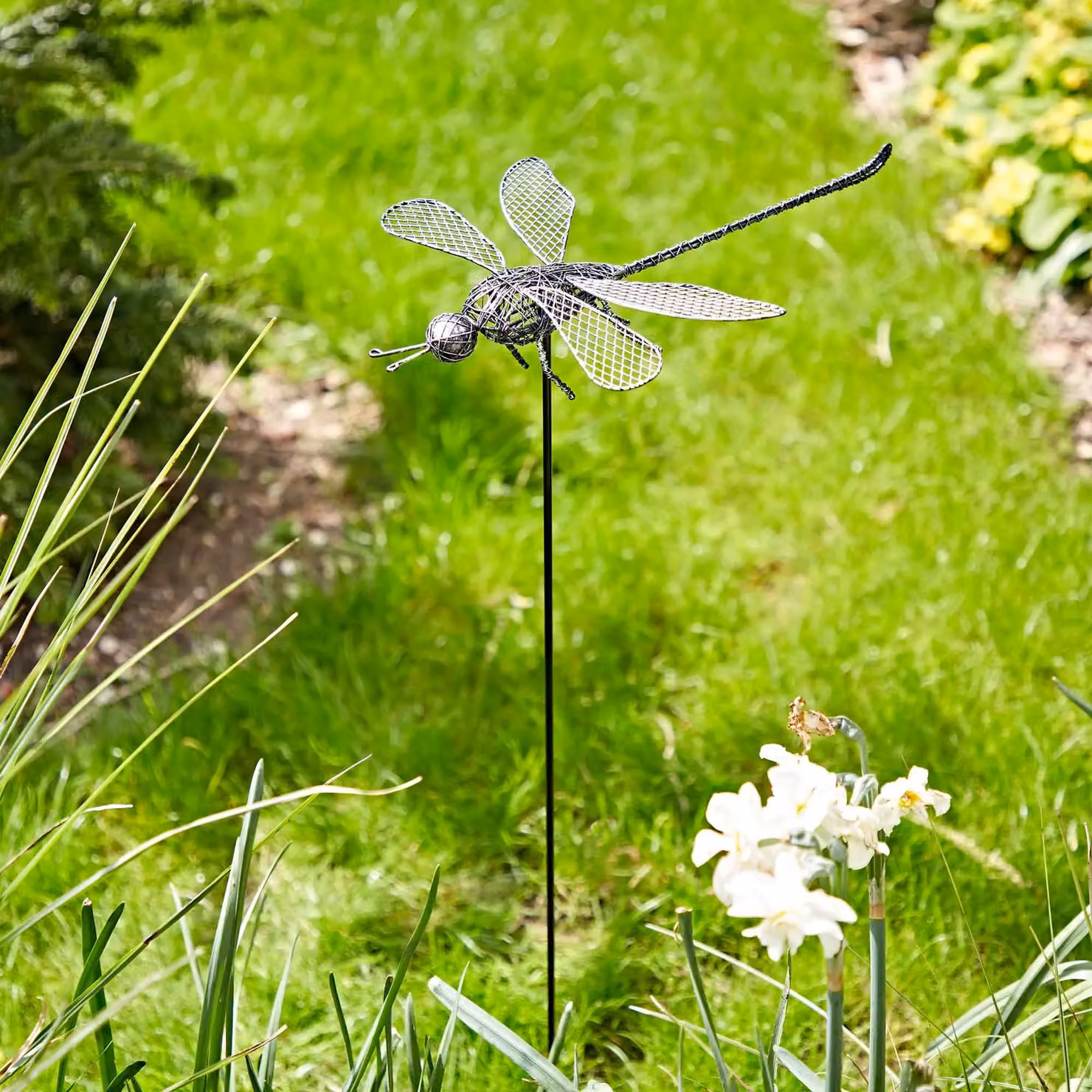 Paper High Anax Metal Dragonfly Garden Stake Decoration in Silver and Black – 2