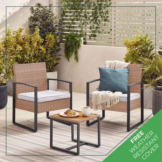 FurnitureboxUK Algarve Rattan 2 Seat Bistro Set in Beige