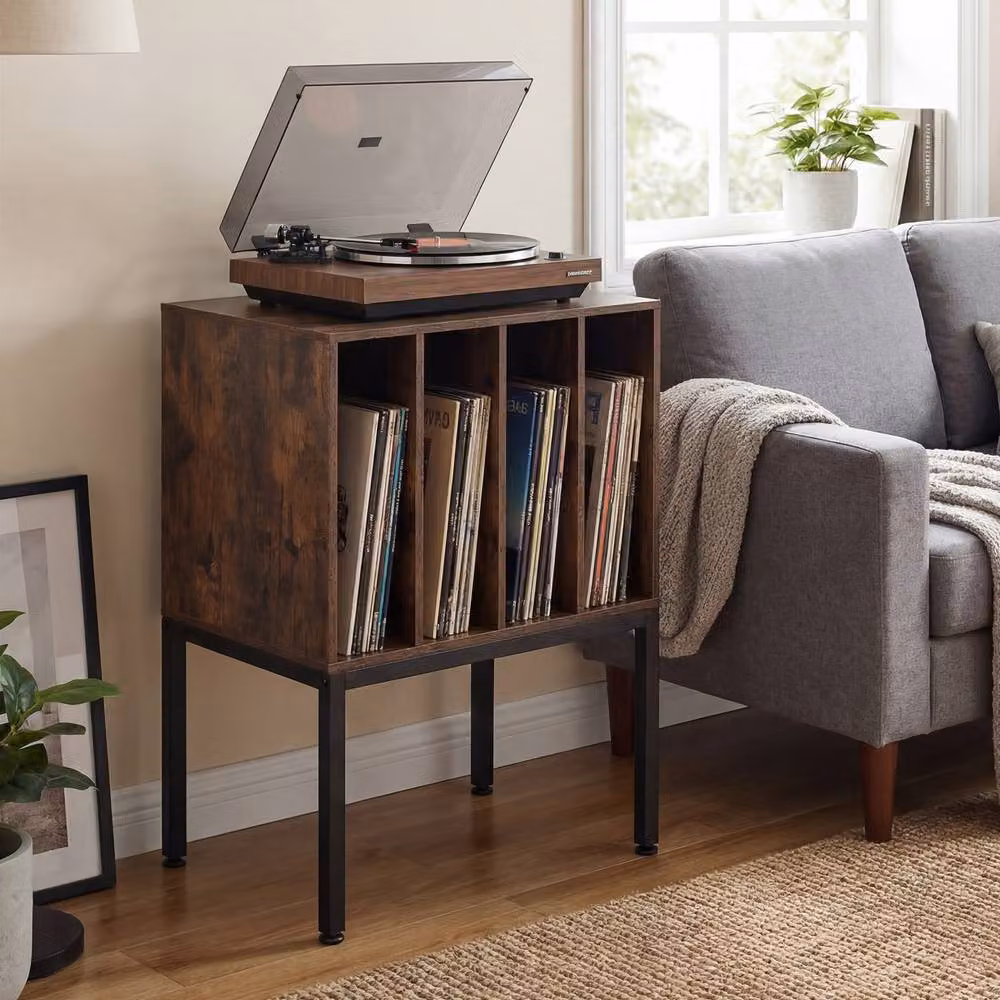 Costway Record Player Stand with Vinyl Storage Shelves in Brown – 6
