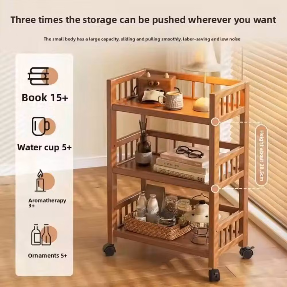 FORGEVIO 3 Tier Bamboo Storage Trolley Cart with Castors in Brown – 5