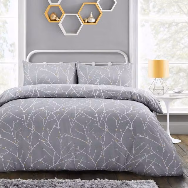 Velosso Autumn Branches Grey Duvet Cover Set in Grey, White and Yellow, 90 x 200 cm