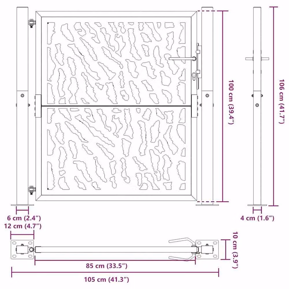 Berkfield Home Black Steel Garden Gate, W: 105 cm, H: 106 cm – 8