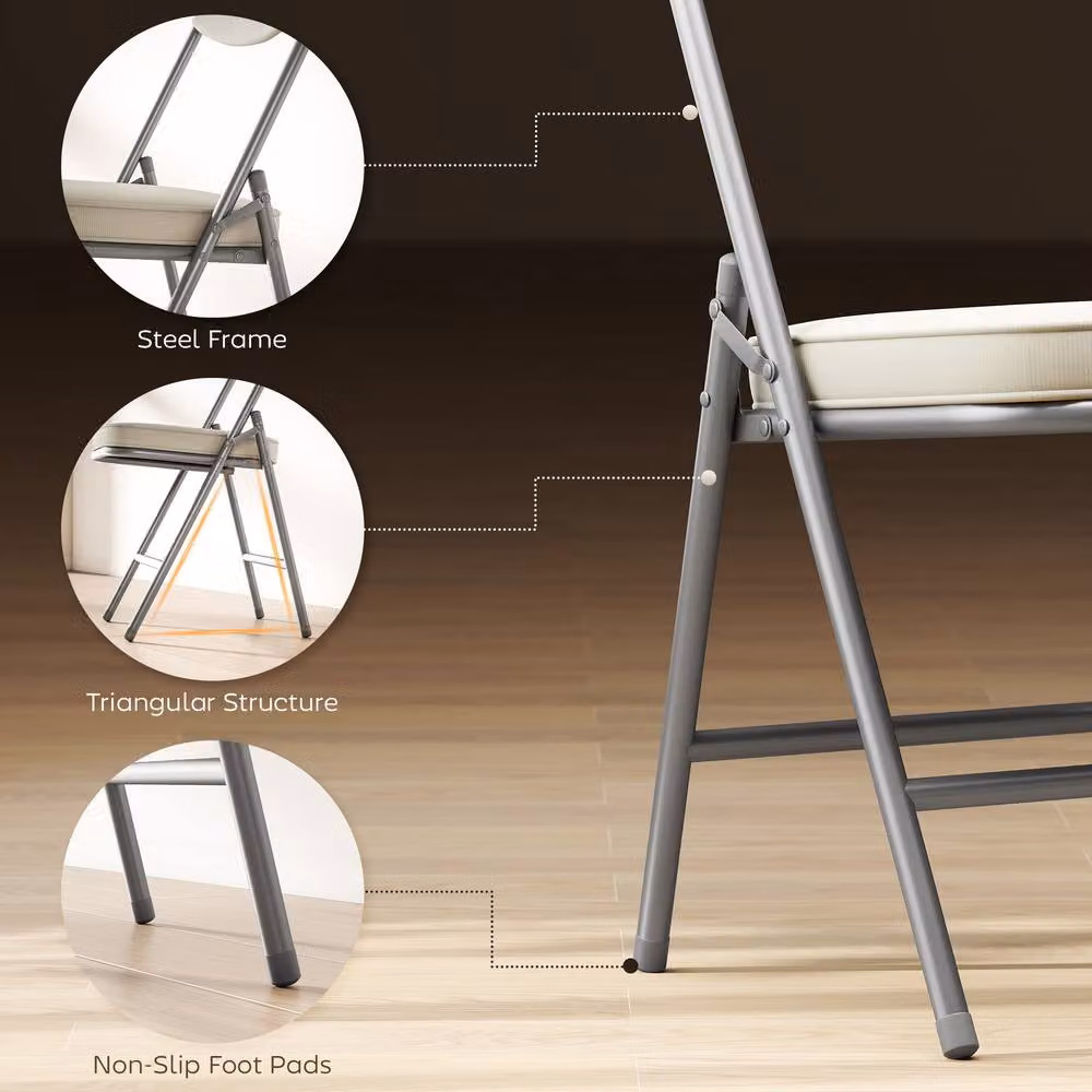 STILVORA Set of 4 White Corduroy Upholstered Folding Chairs with Metal Frame – 6