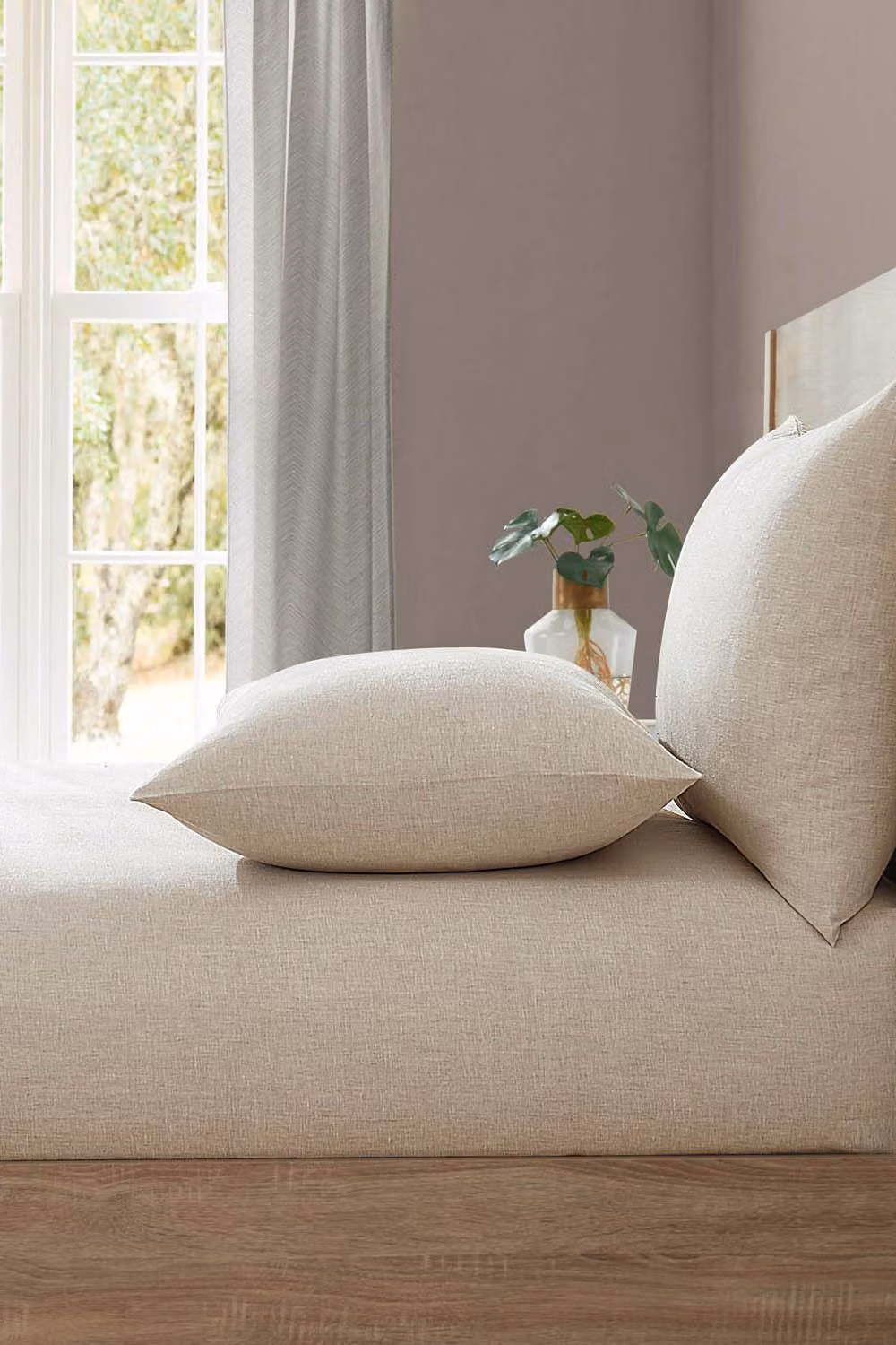 Lazy Linen Beige Linen Bedding Bundle including Duvet Cover, Pillowcase Pair and Fitted Sheet, Single Size