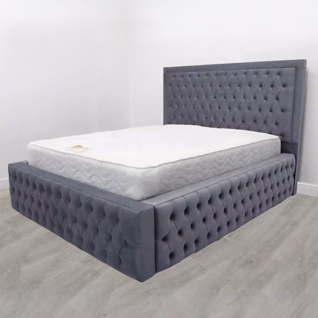 Desire Deco Ambassador Upholstered Bed Frame in Grey, W/D/H: 180 x 200 cm