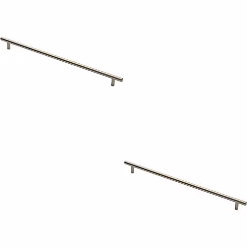 Loops 2 Pack Round T-Bar Cabinet Pull Handles in Brushed Silver, Fixing Centres: 384 mm, W/D/H: 444 x 12 mm