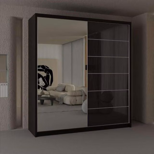 Sliding Wardrobes 4U Fusion High Gloss Sliding Mirror Door Wardrobe in Black W/D/H: 200 x 200 x 200 cm