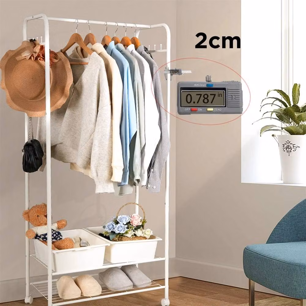 ERGOVEXA 2-Tier Metal Clothes Hanging Stand and Garment Organiser Rack in White – 3