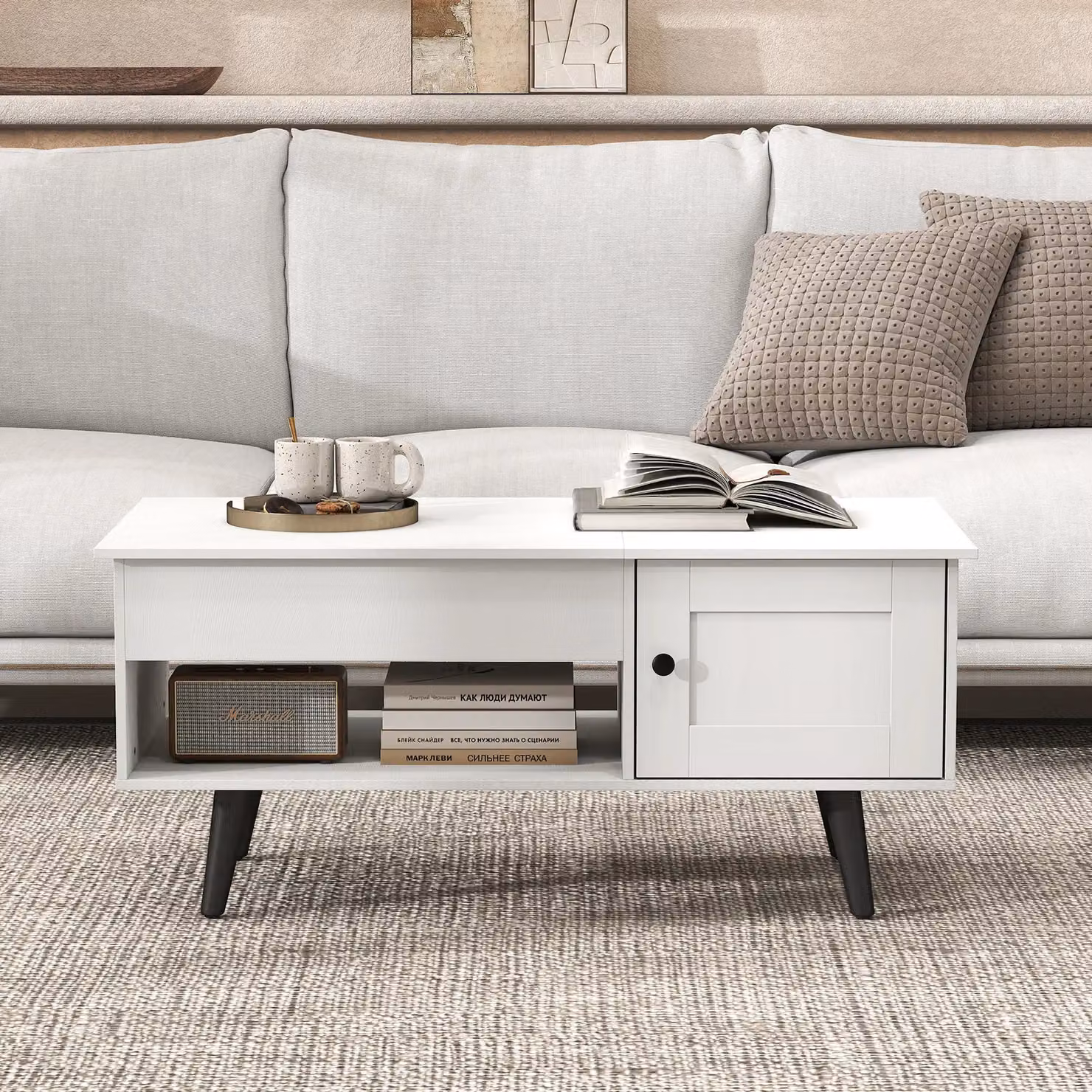 Gymax Modern White Lift Top Coffee Table with Hidden Compartment – 3