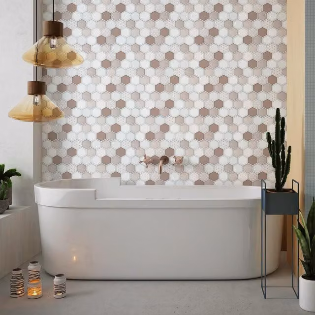 WALPLUS 3D Tile Stickers Multipack in Brown and White, 48 Pack