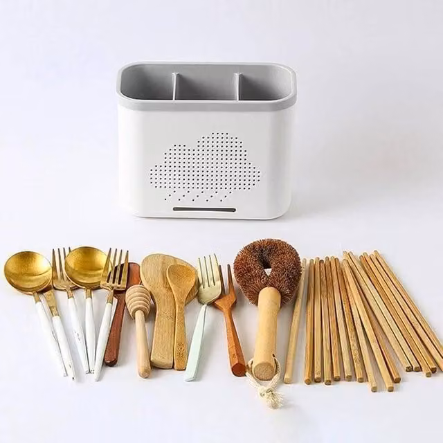 NESTLUNE Kitchen Utensil Cutlery Holder Storage Caddy Organiser with Compartments, White