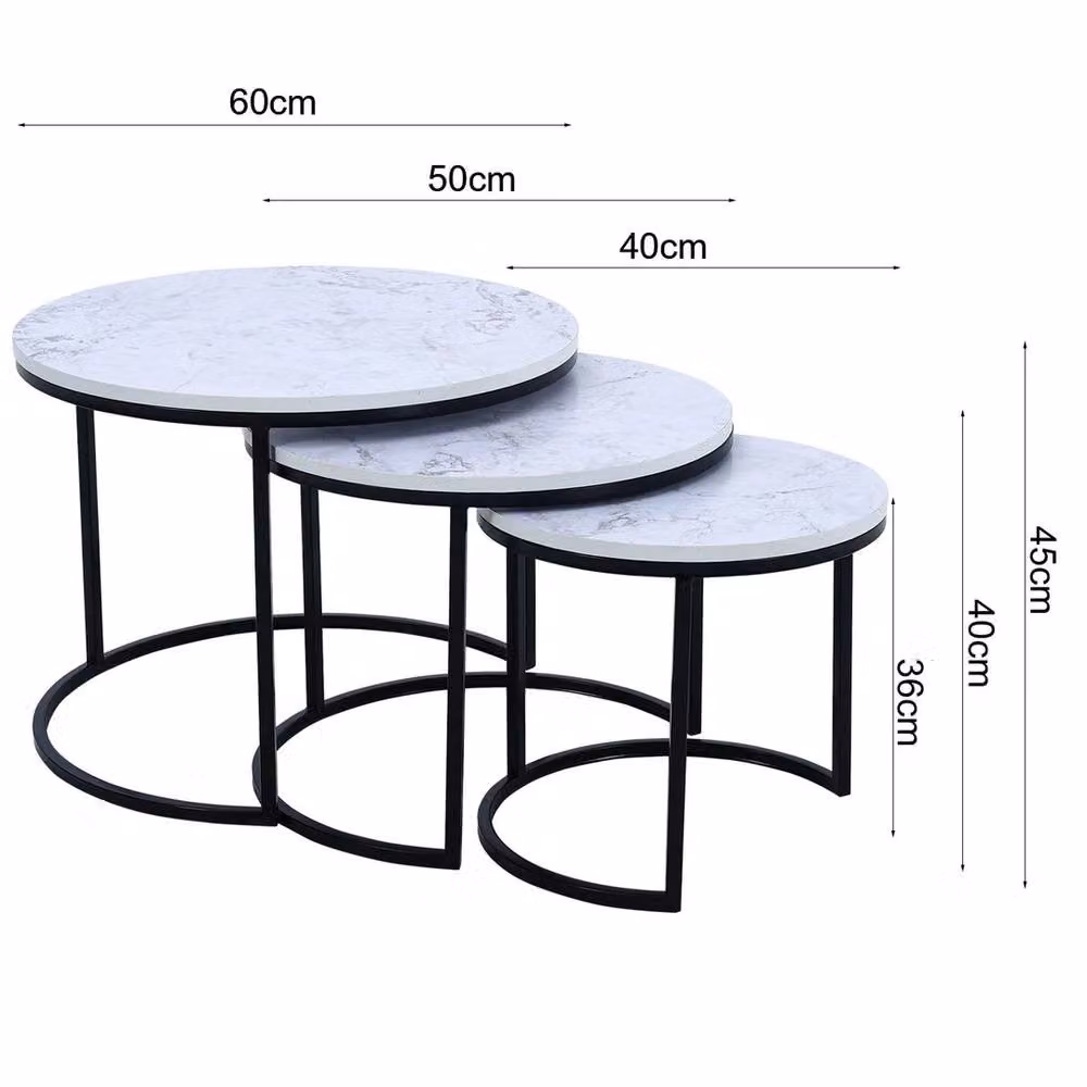 EONLION Set of 3 Round Nesting Coffee Tables in White – 2