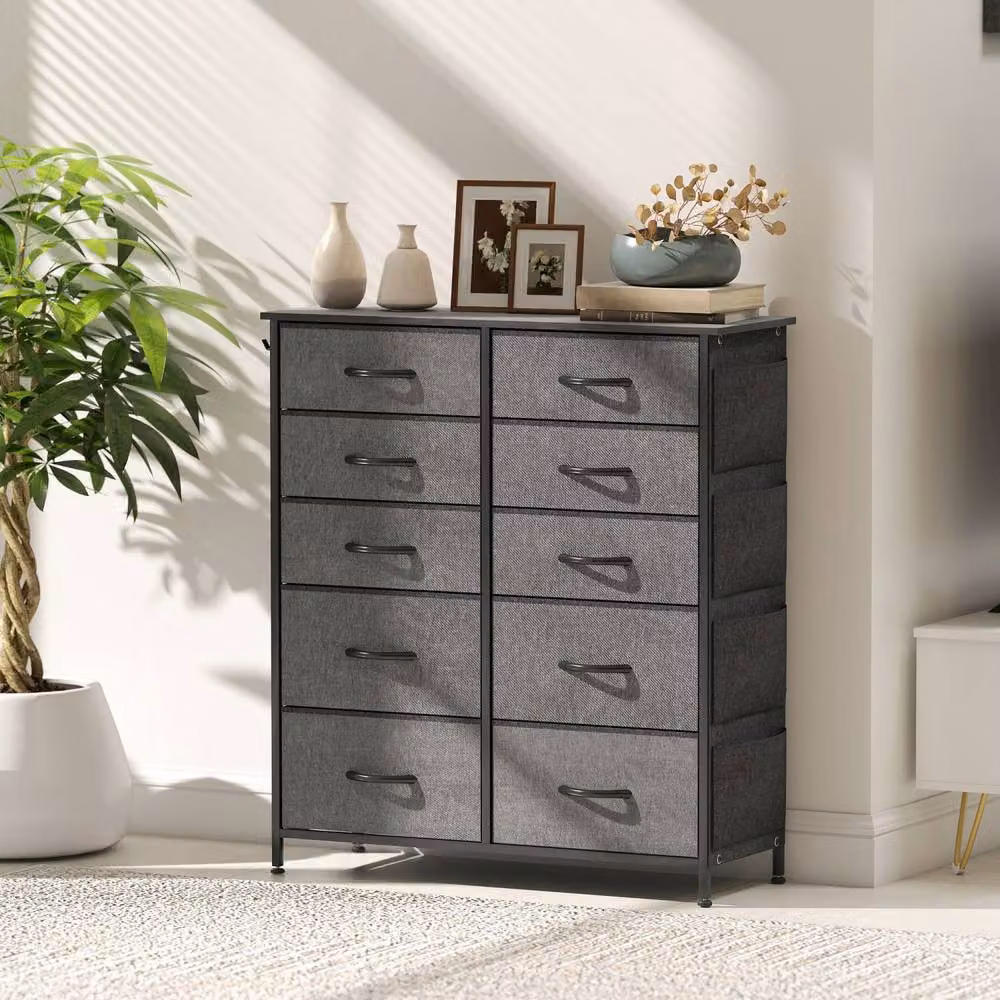 Wyld Haus Babara 10 Drawer Storage Chest in Charcoal Grey Fabric and Metal – 7