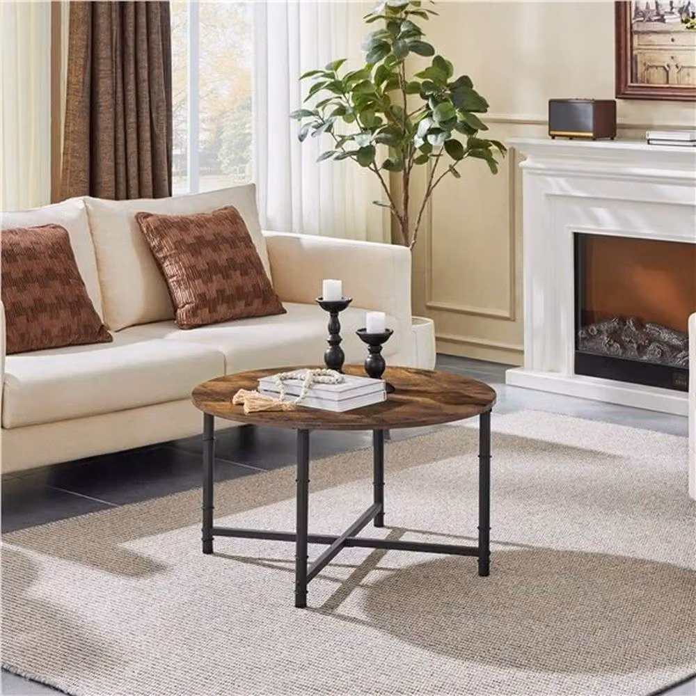 KORVIXA Industrial Round Coffee Table in Brown and Black, W/D/H: 100 x 45 x 15 cm – 3