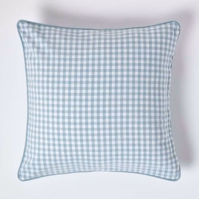 Homescapes Blue Cotton Gingham Check Square Cushion Cover, W/D/H: 60 x 60 x 60 cm