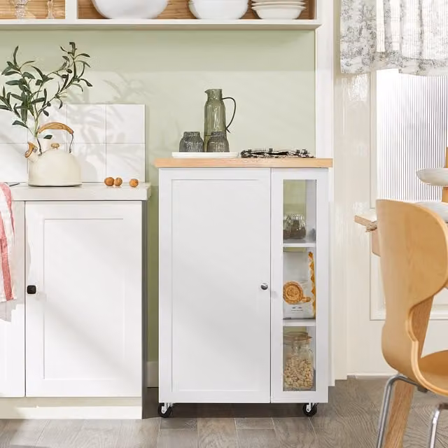 SoBuy Compact Kitchen Trolley Storage Unit with Cupboard in White
