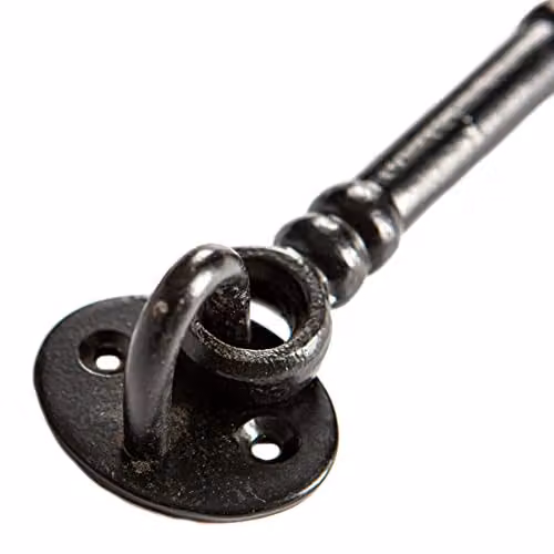 Hammer and Tongs Ornate Iron Cabin Hook and Eye in Matt Black, Width: 22.5 cm – 2