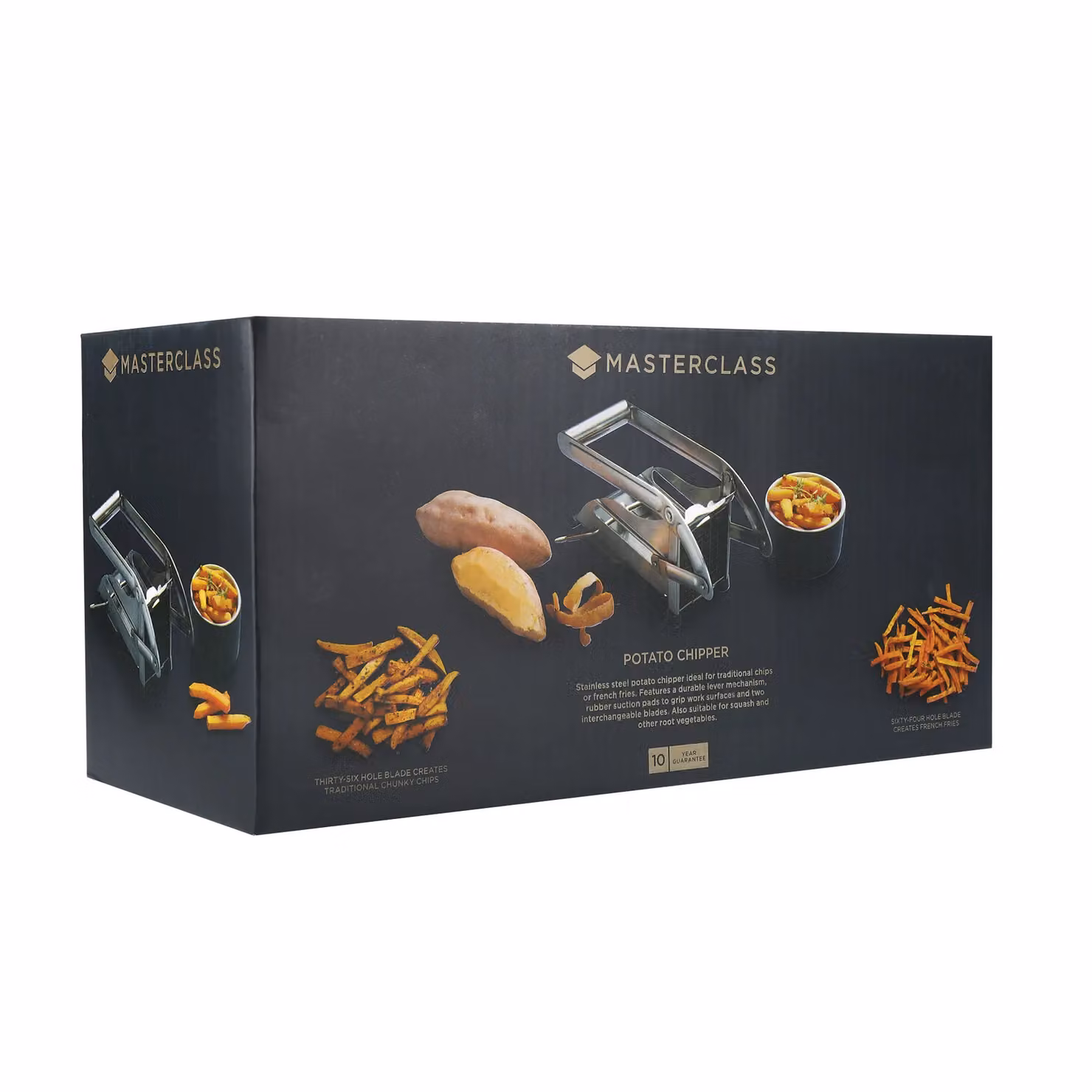 MasterClass Stainless Steel Potato Chipper with Multiple Blades and Non-Slip Base in Silver – 2