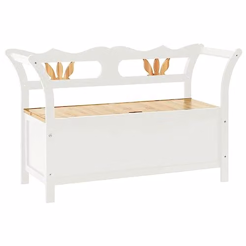 vidaXL White and Brown Lacquered Wood Bench with Armrests and Shoe Rack, W/D/H: 107 x 45 x 75.5 cm – 1
