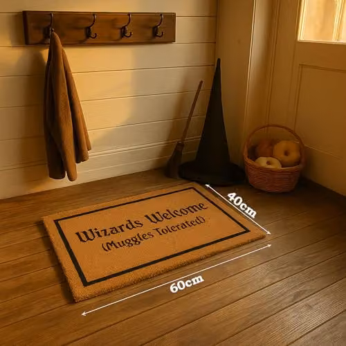 Nicola Spring Wizards Welcome Halloween Coir Door Mat, Brown, W: 60 cm, D: 40 cm – 2