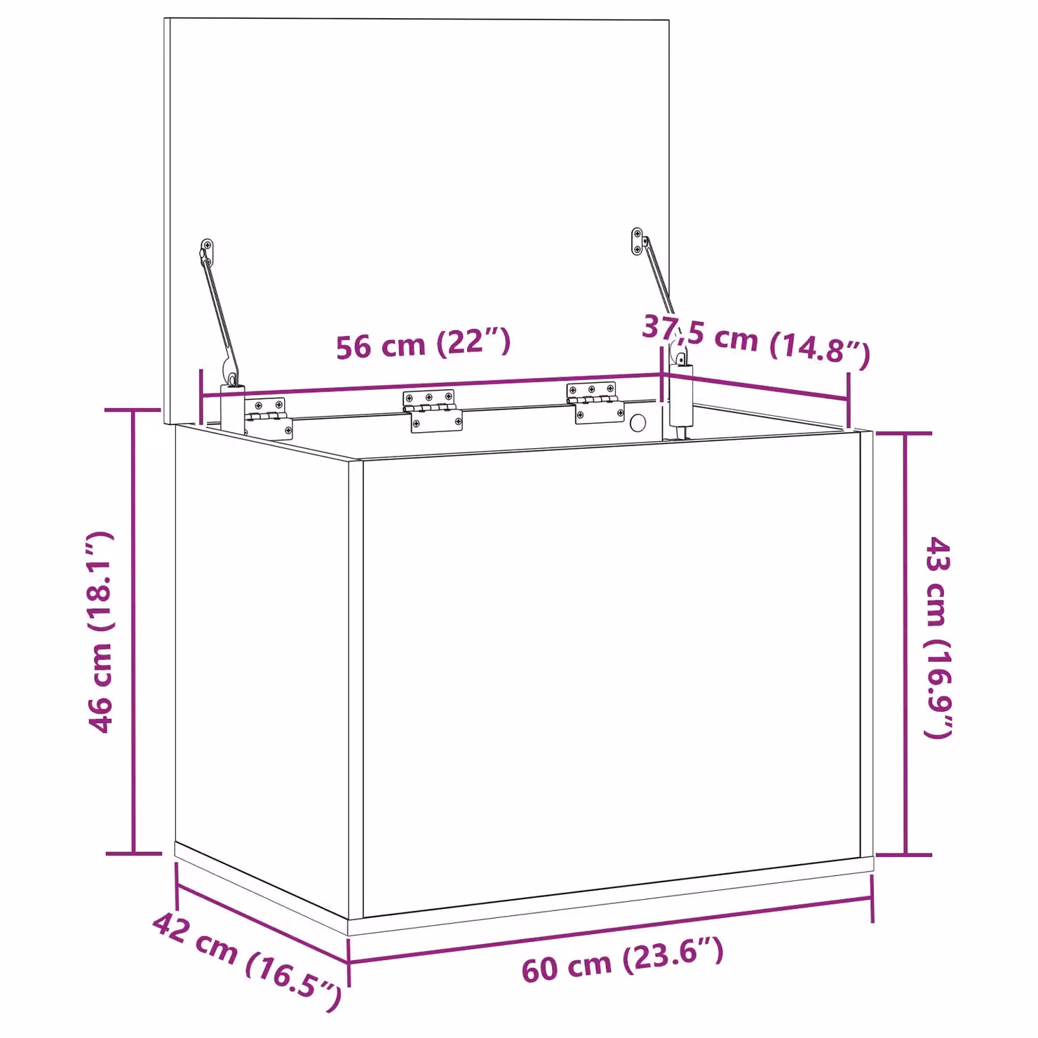 Berkfield Home Storage Box with Lid in Black Oak, W: 60 cm, D: 42 cm, H: 46 cm – 5