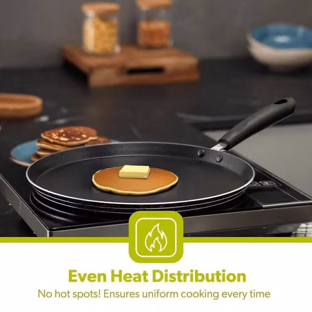 Pawnora Non-Stick Ceramic Crepe Pan and Dosa Tawa in Black