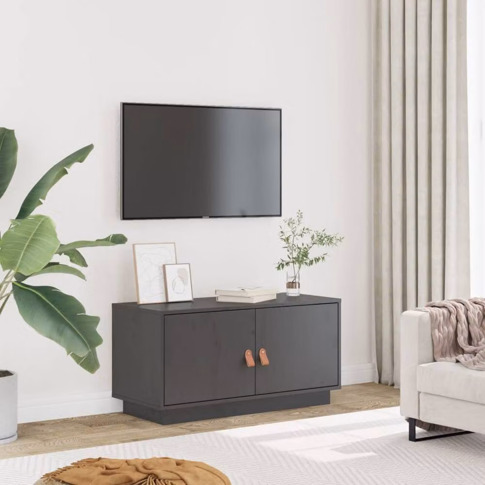 Berkfield Home Grey Solid Wood Pine TV Cabinet W/D/H: 80 x 34 x 40 cm – 2