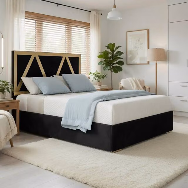Casani Claverdon Upholstered Velvet Designer Bed Frame with Metal Accents, W/D/H: 120 x 127 x 128 cm – 1