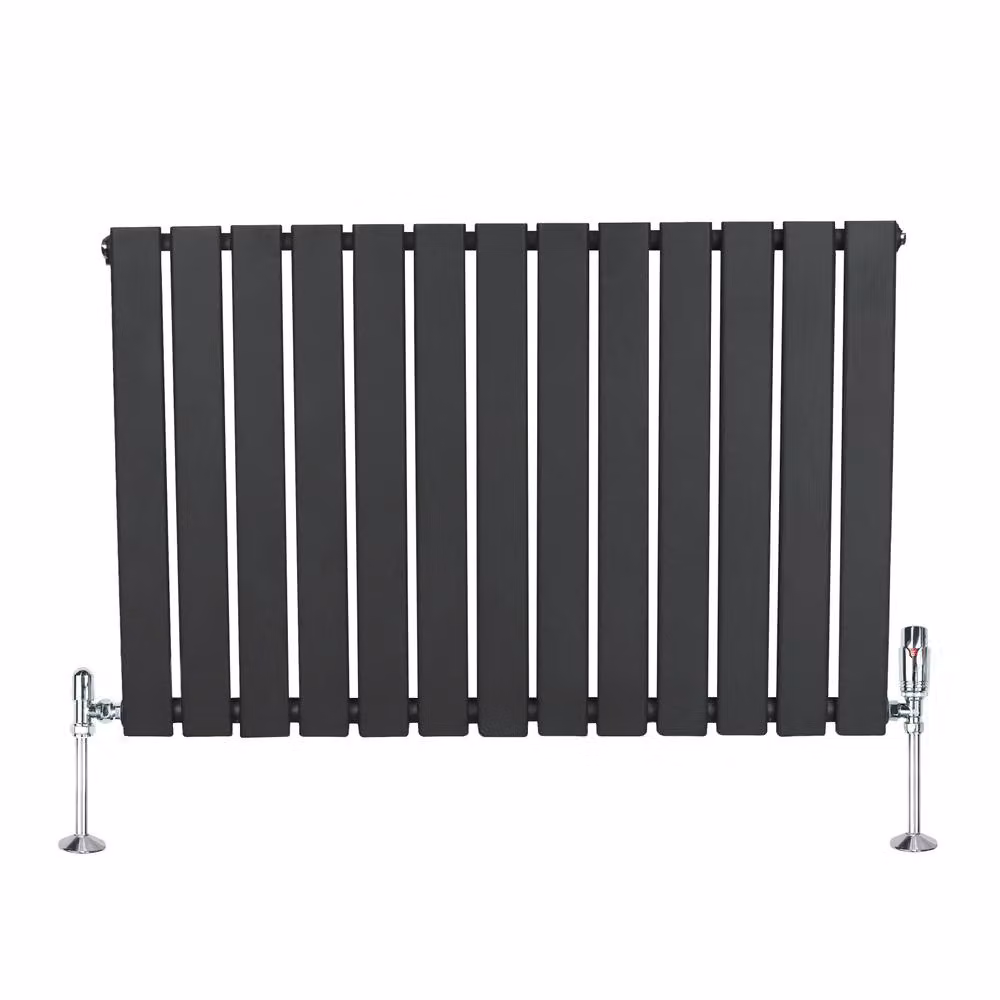 Monstershop Flat Single Column Steel Radiator and Valves with Thermostat Head, Anthracite Grey, H: 91.0 cm, W: 60.0 cm – 2