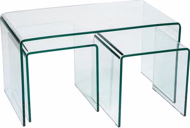 Thats Furniture Modena Bent Glass Coffee Table Set in Transparent