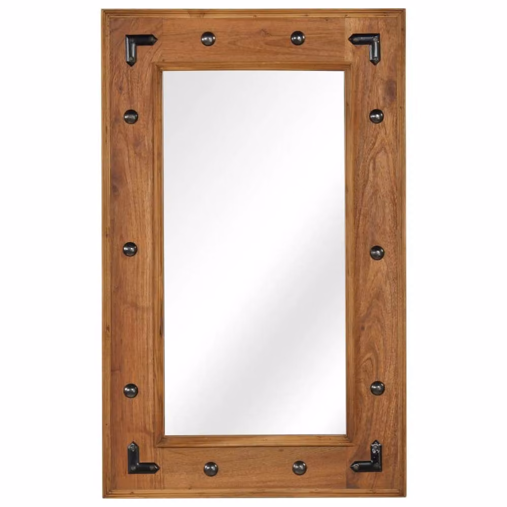 Berkfield Home Rectangular Solid Acacia Wood Mirror in Brown W: 50 cm, H: 80 cm – 2