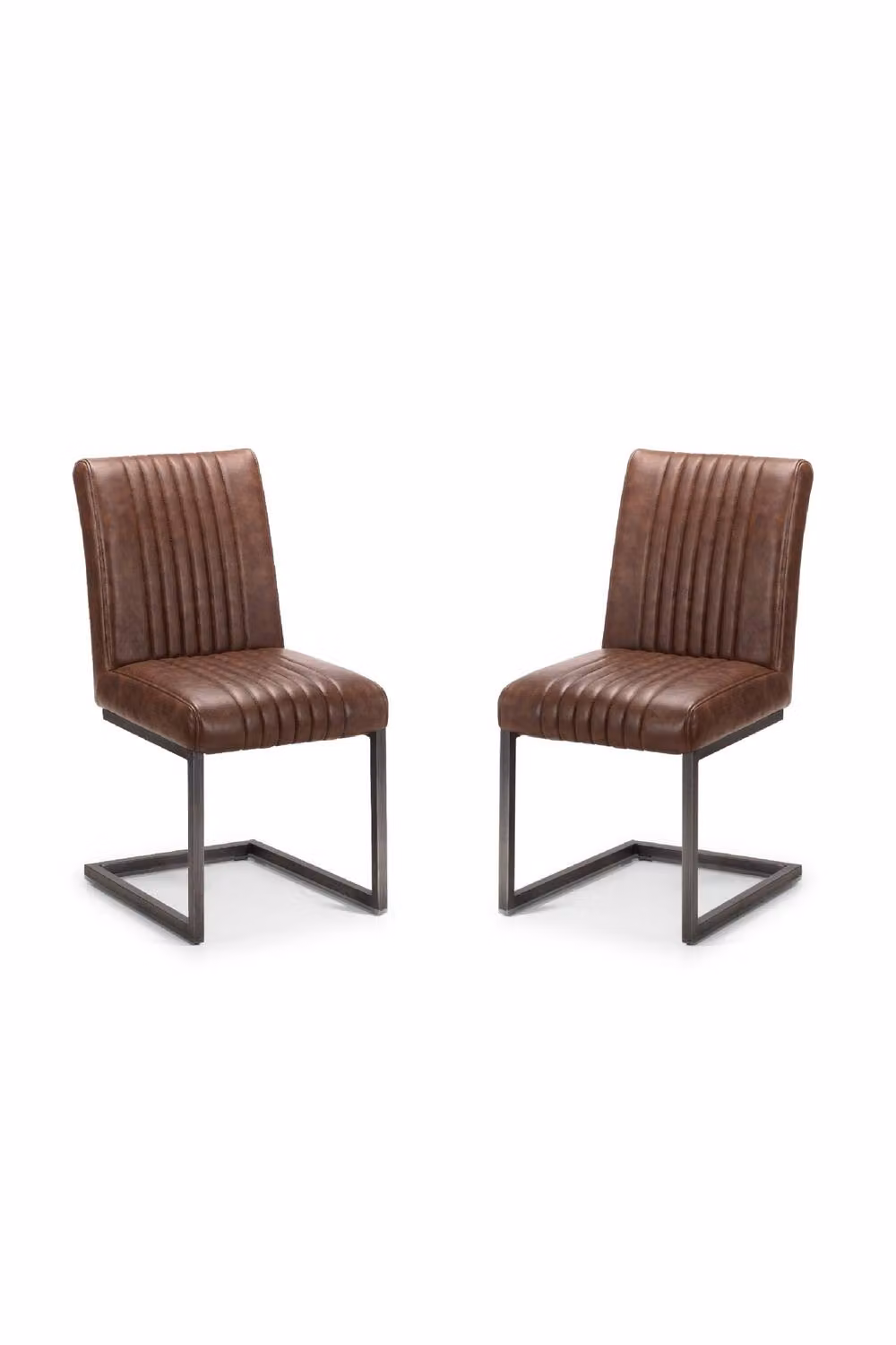 Julian Bowen Brooklyn Set of 2 Industrial Dining Chairs in Brown Synthetic Leather with Gunmetal Cantilever Metal Base – 2