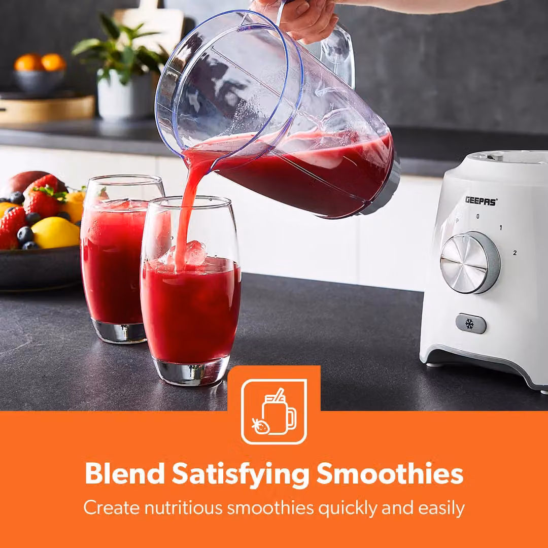 Geepas 600W Blender and Smoothie Maker with Ice Crusher, Mixer, Juicer and Grinder, White – 6