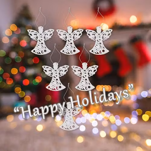 VFM e-Store Silver Glitter Hanging Angel Christmas Tree Ornaments, Pack of 6, H 17.5 x W 10 x D 1.5 cm – 4