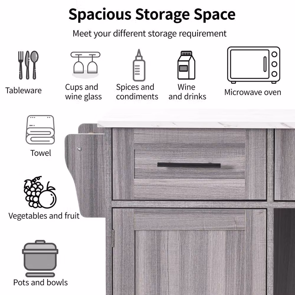 Merax Kitchen Island Trolley with Foldable Worktop and Storage Cabinet in Grey – 7