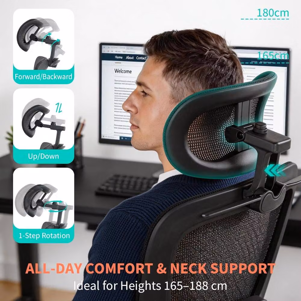 London Boutique Ergonomic Mesh Swivel Gaming Chair with 3D Headrest in Black – 4