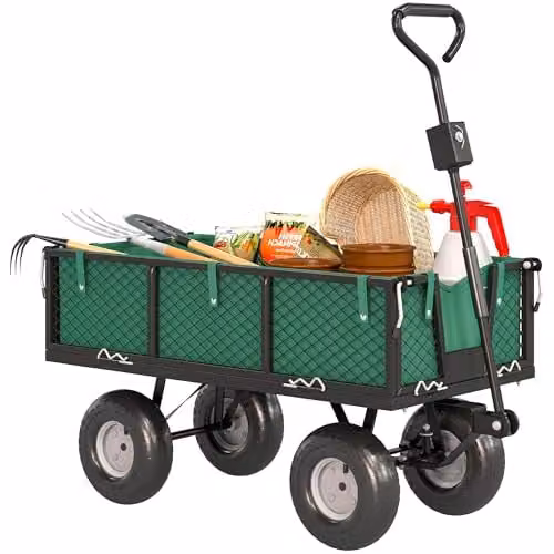 Outsunny Garden Trolley Cart with Removable Liner and Quick-Release Sides, Green – 1