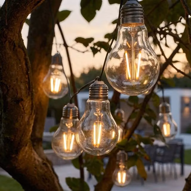 Garden Greatness Eureka Retro Solar LED Outdoor String Lights with Warm White Multicolour Bulbs