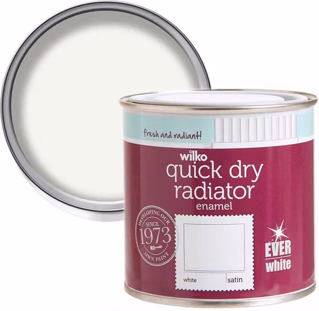 wilko Quick Dry Satin Radiator Enamel Paint, White, 250ml